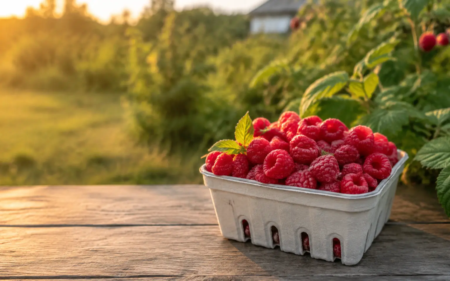 Свежая спелая малина в небольшом контейнере